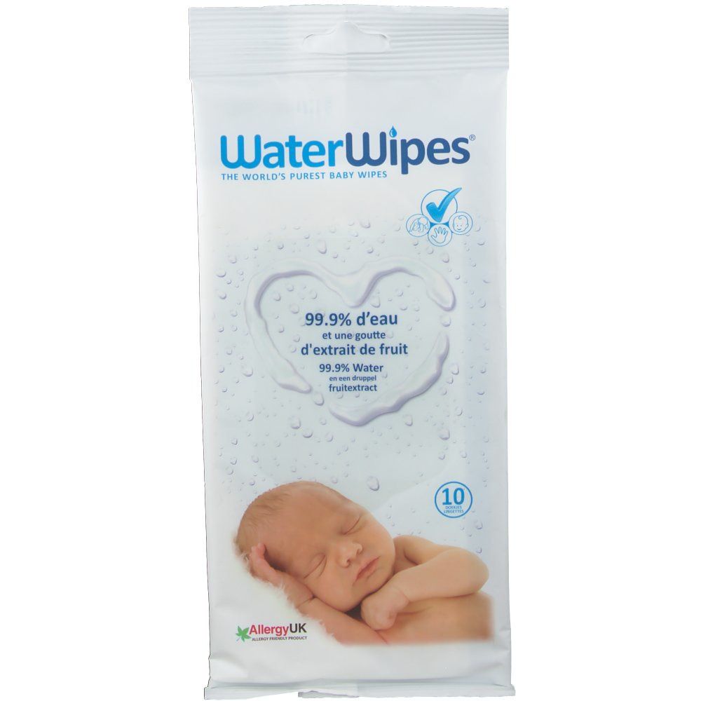 Lingettes WaterWipes On The Go 100 Lingettes (10 Paquets) - 99% Eau Purifiée, Pour Visage Et Corps