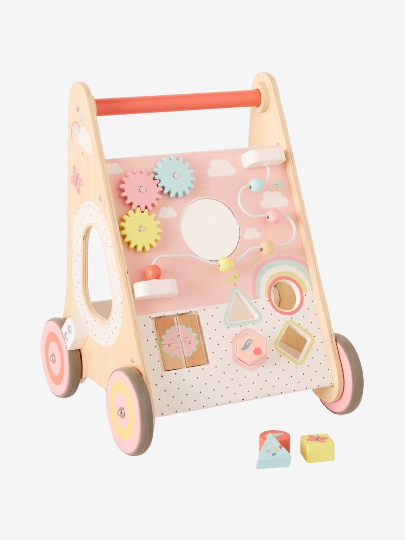 Chariot de marche avec freins en bois - rose - Ma Baby Checklist